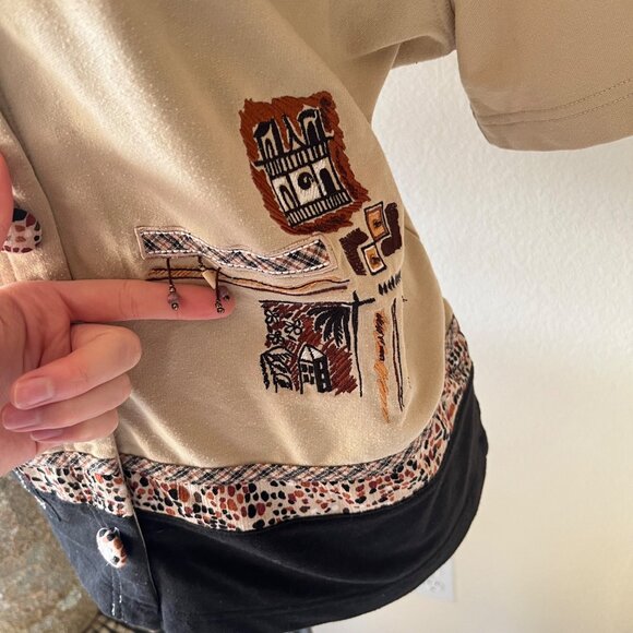 Cottage Prairie y2k Embroidered Patchwork Beige Button-Up Cardigan Large - Picture 2 of 11